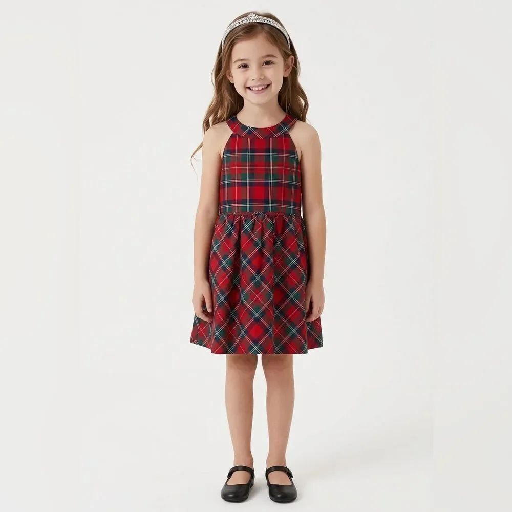 Vineyard Vines Girls size 6 tartan plaid red and green dress EUC